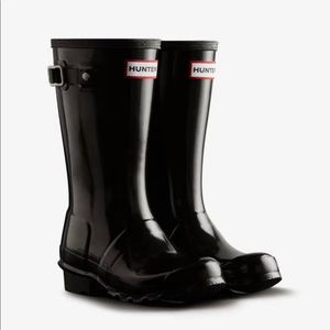 Hunter Original big kids gloss rain boots, black, size 3
